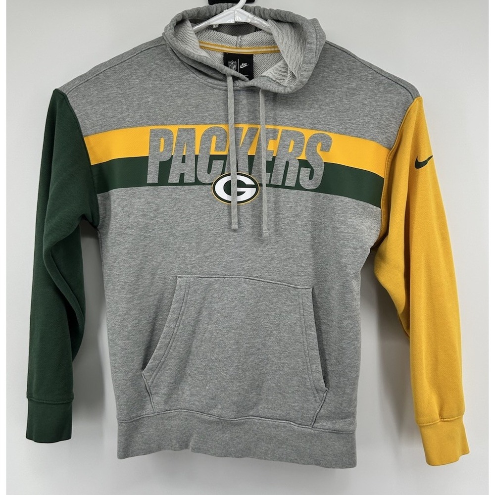 Nike Green Bay Packers NFL Gray Hooded Pullover Sweatshirt Men's‎ Size Small